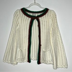 ANTHROPOLOGIE Postmark Bell Sleeve Crochet Front Pocket Cardigan‎